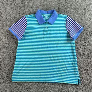 Lands' End Blue and Purple Striped Short Sleeve Polo